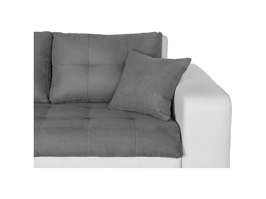 Canapé d'angle Gauche 4 places Suzie Convertible en Simili et Microfibre - Blanc et Gris - L246 x 188 x 80cm - Loungitude
