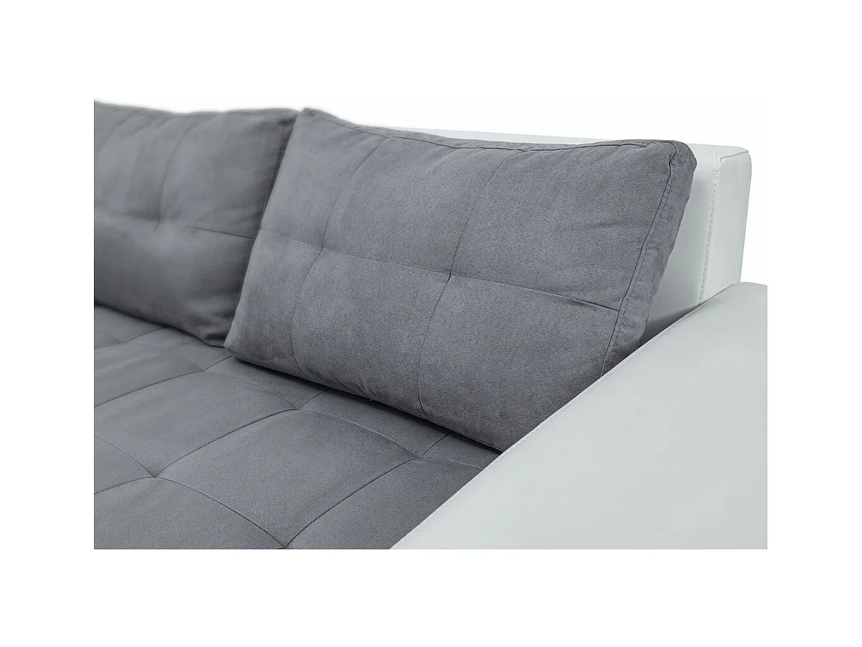 Canapé d'angle Gauche 4 places Suzie Convertible en Simili et Microfibre - Blanc et Gris - L246 x 188 x 80cm - Loungitude