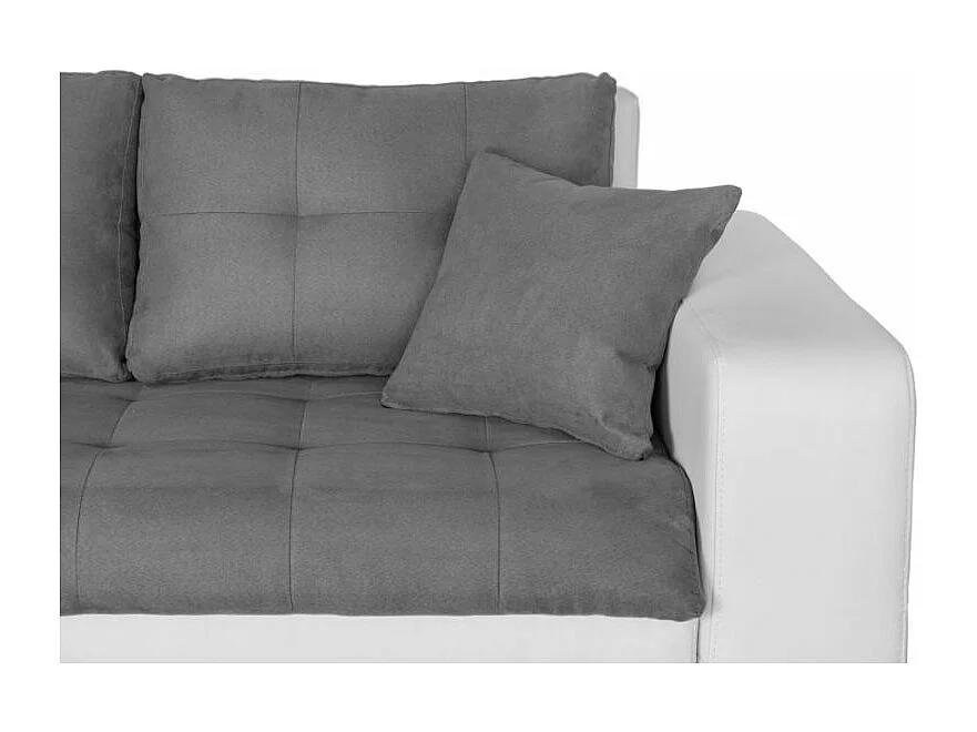 Canapé d'angle Gauche 4 places Suzie convertible en Simili et Microfibre - Blanc et Gris - L246 x 188 x 80cm - Loungitude