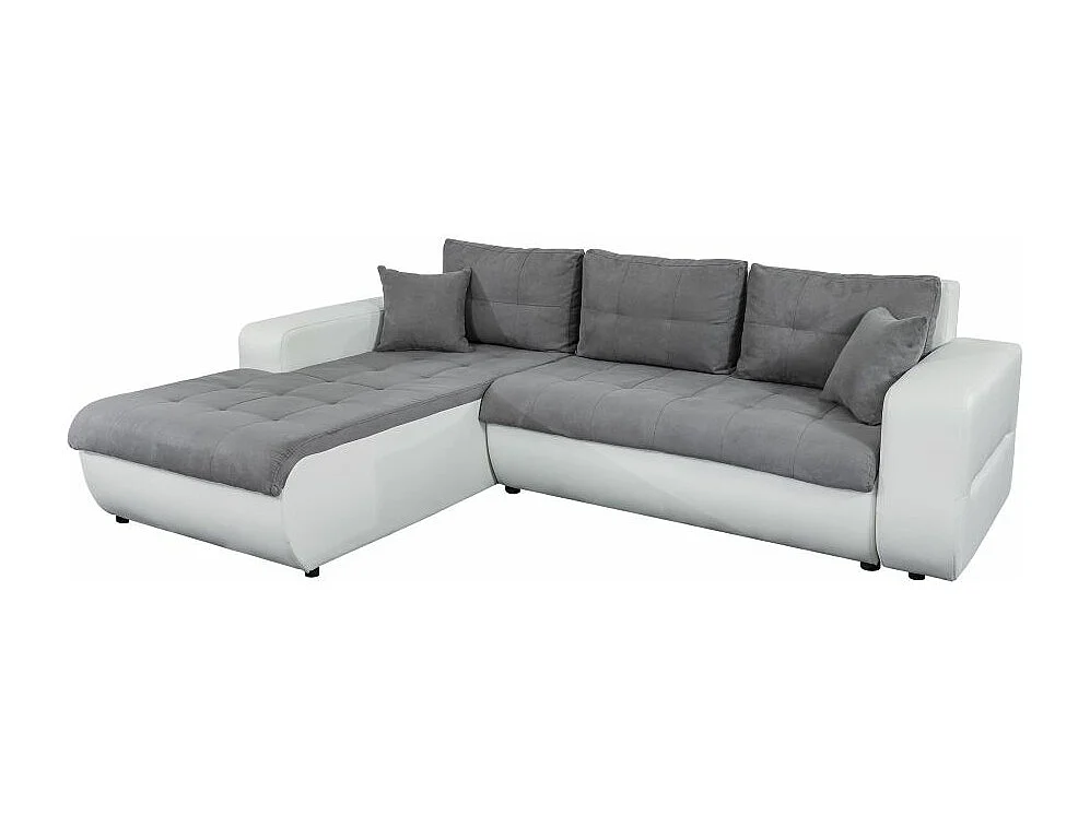 Canapé d'angle Gauche 4 places Suzie convertible en Simili et Microfibre - Blanc et Gris - L246 x 188 x 80cm - Loungitude