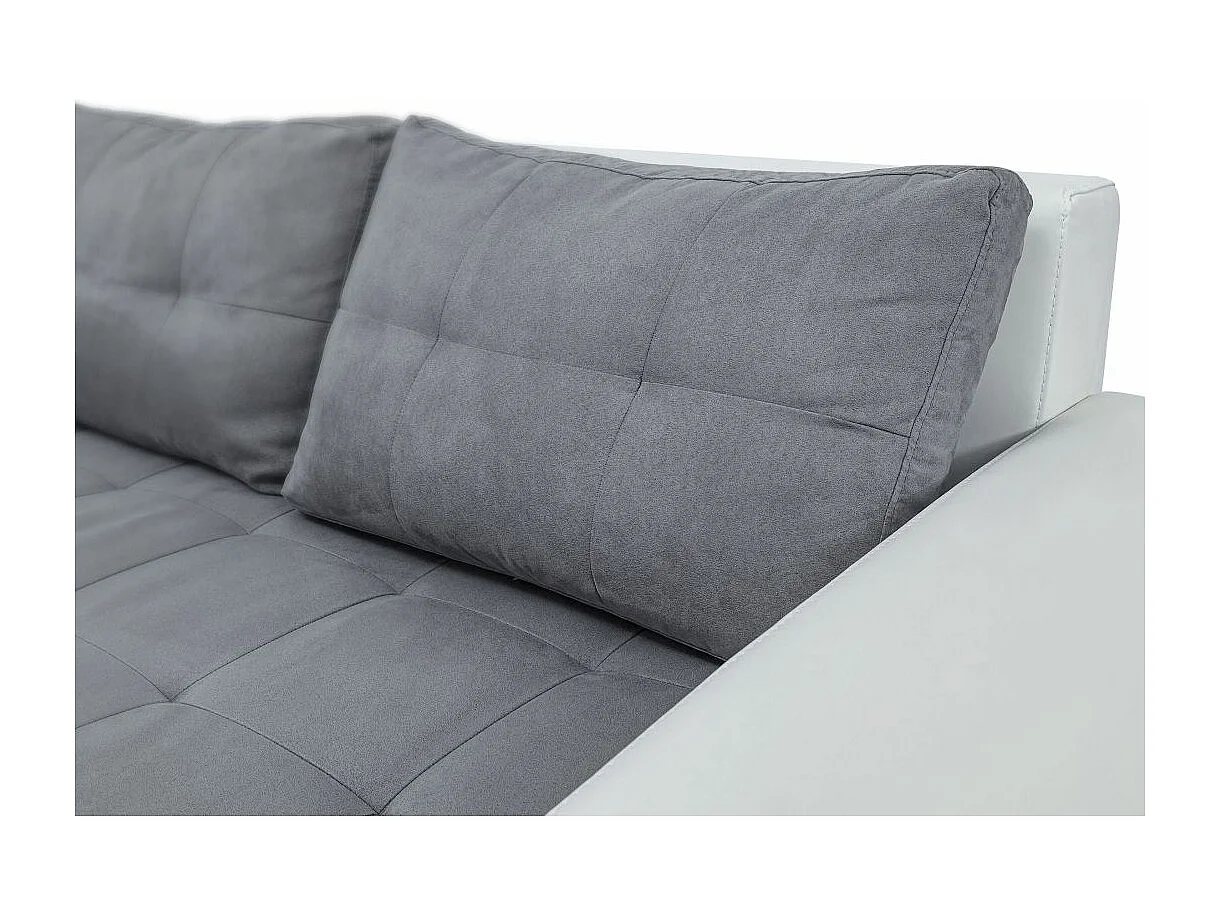 Canapé d'angle Gauche 4 places Suzie convertible en Simili et Microfibre - Blanc et Gris - L246 x 188 x 80cm - Loungitude