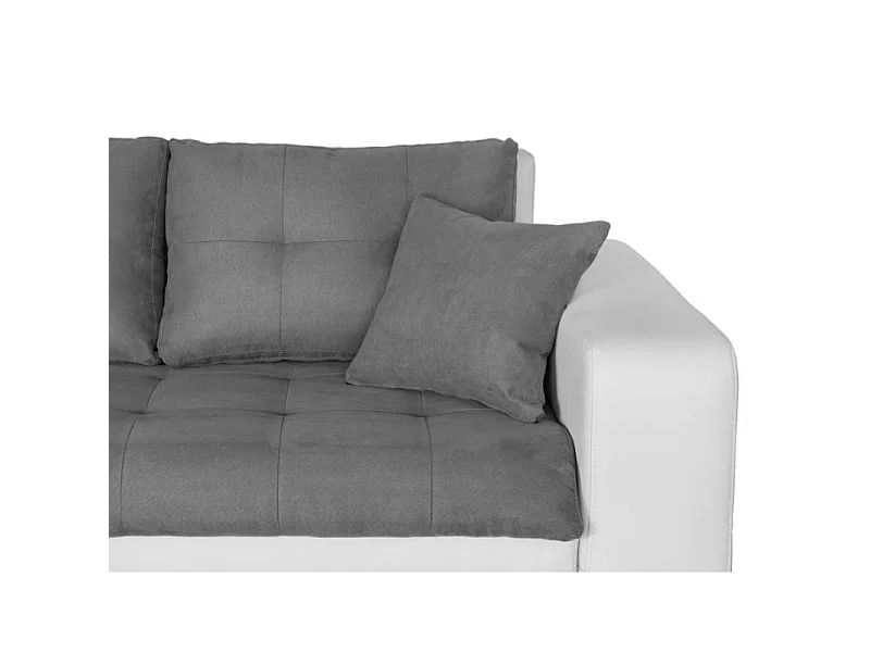 Canapé d'angle Gauche 4 places Suzie convertible en Simili et Microfibre - Blanc et Gris - L246 x 188 x 80cm - Loungitude