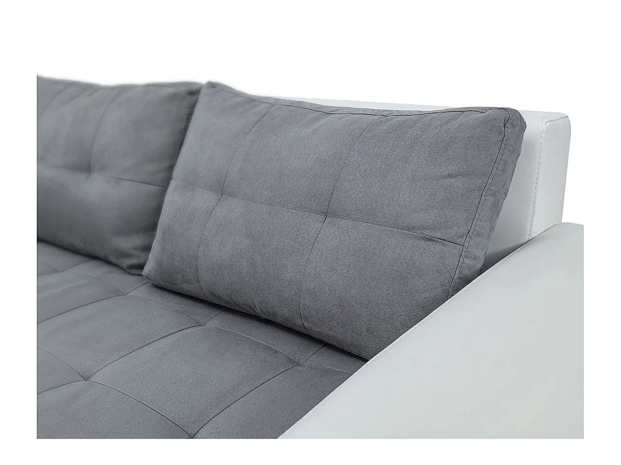Canapé d'angle Gauche 4 places Suzie convertible en Simili et Microfibre - Blanc et Gris - L246 x 188 x 80cm - Loungitude