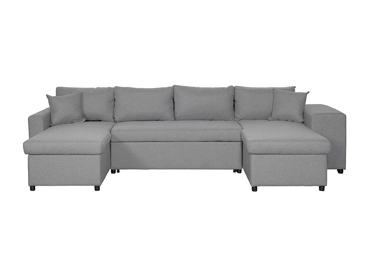 Canapé d'angle panoramique Oslo convertible avec coffres et poufs à droite - Tissu - Gris clair - L311 x P146 x H81cm - Loungitude
