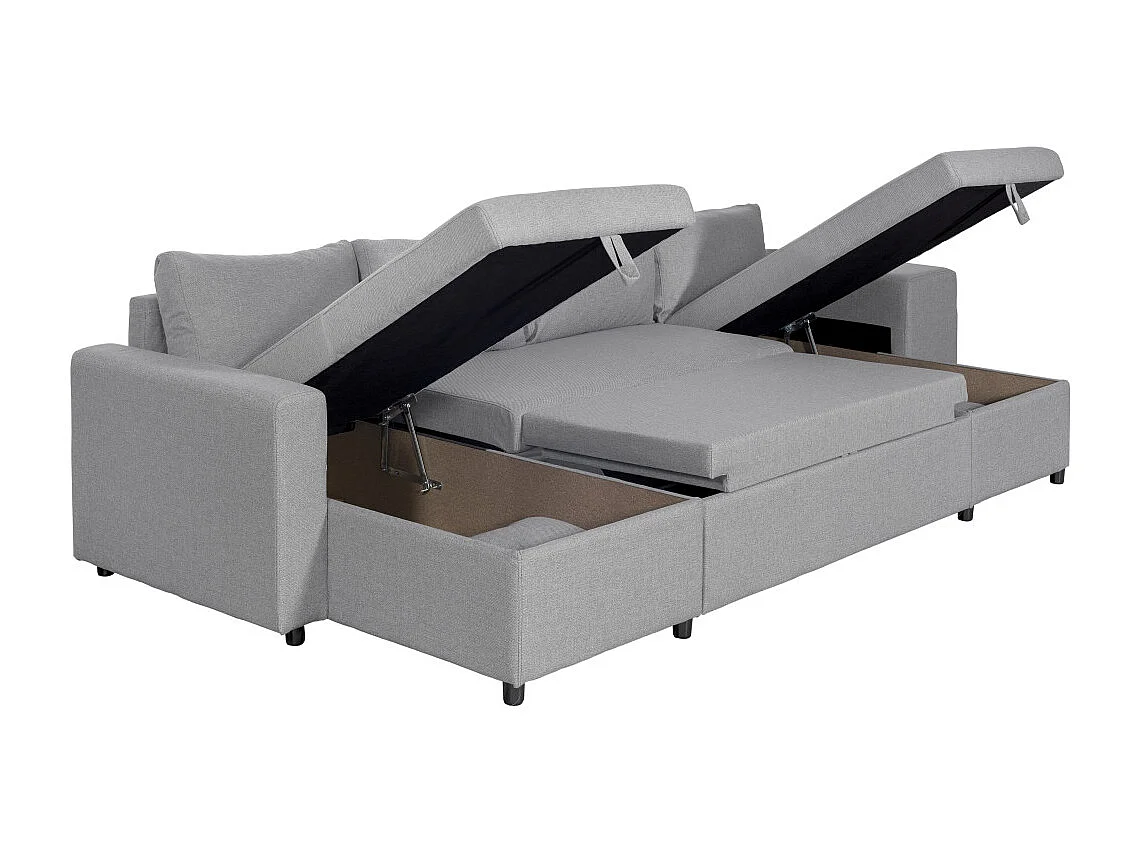 Canapé d'angle panoramique Oslo convertible avec coffres et poufs à droite - Tissu - Gris clair - L311 x P146 x H81cm - Loungitude