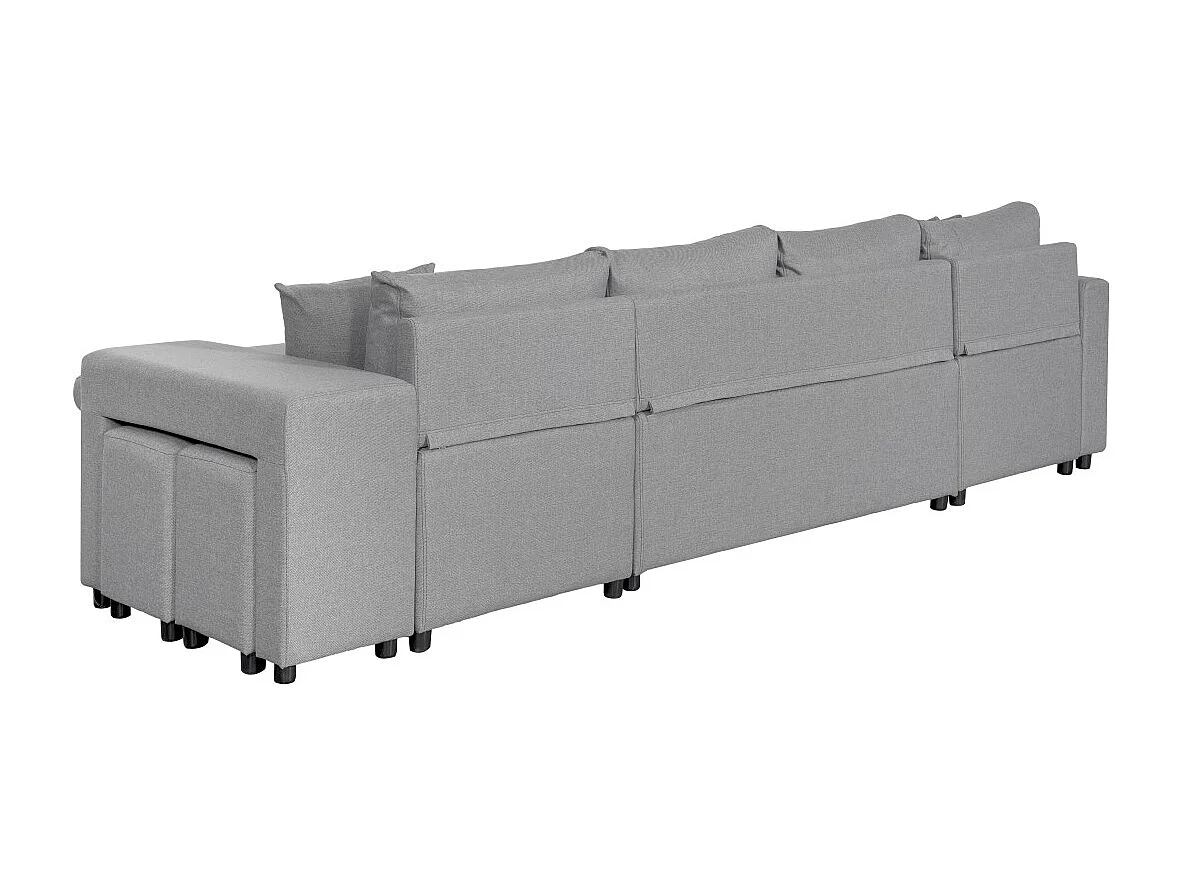 Canapé d'angle panoramique Oslo convertible avec coffres et poufs à droite - Tissu - Gris clair - L311 x P146 x H81cm - Loungitude