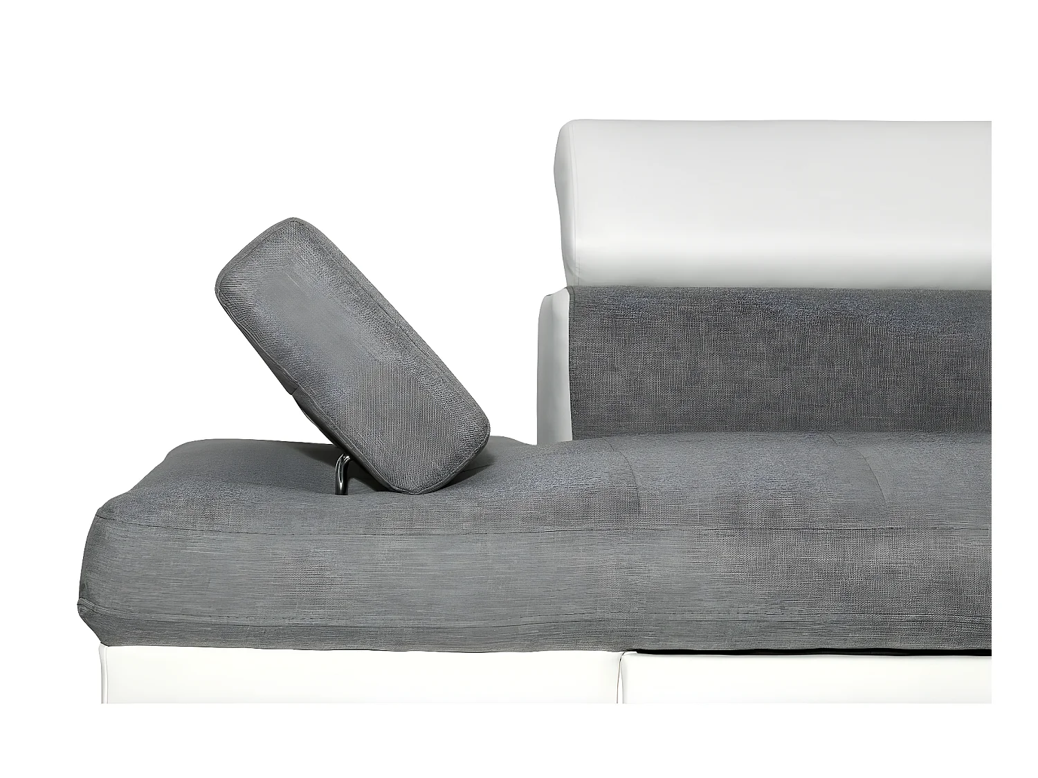 Canapé d'angle gauche 5 places Rio Convertible avec coffre en tissu et simili - Blanc/Gris - L271 x P192 x H70cm - Loungitude