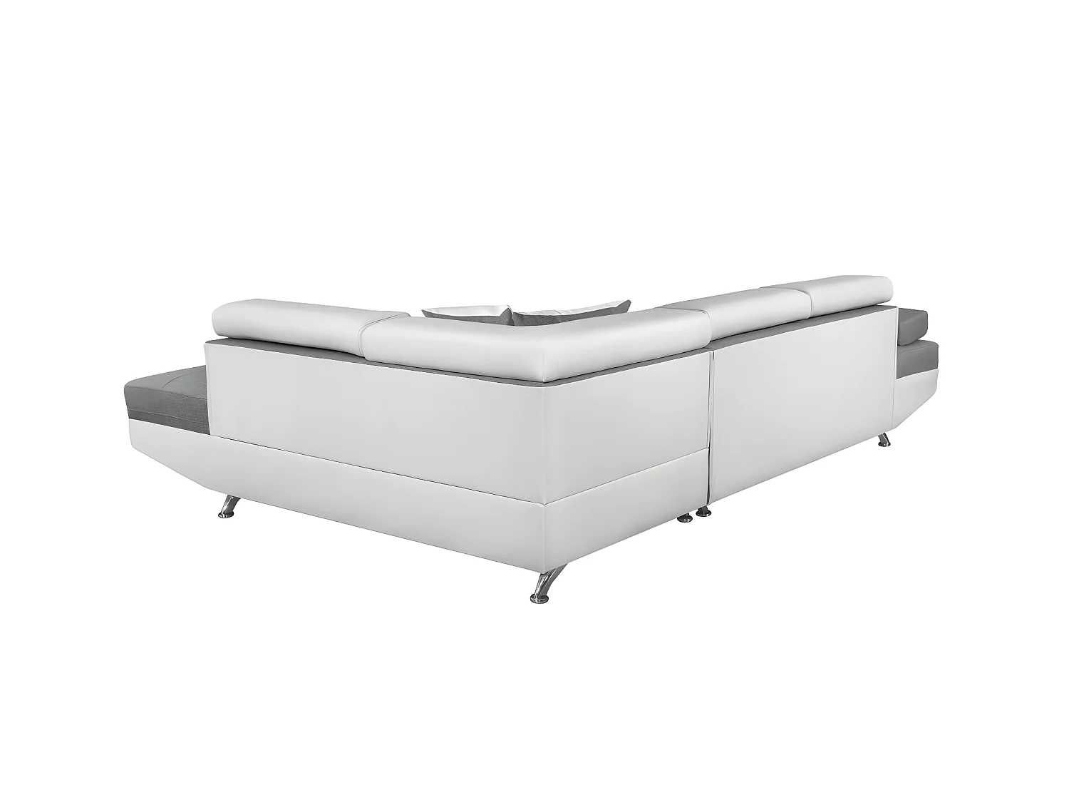 Canapé d'angle gauche 5 places Rio Convertible avec coffre en tissu et simili - Blanc/Gris - L271 x P192 x H70cm - Loungitude