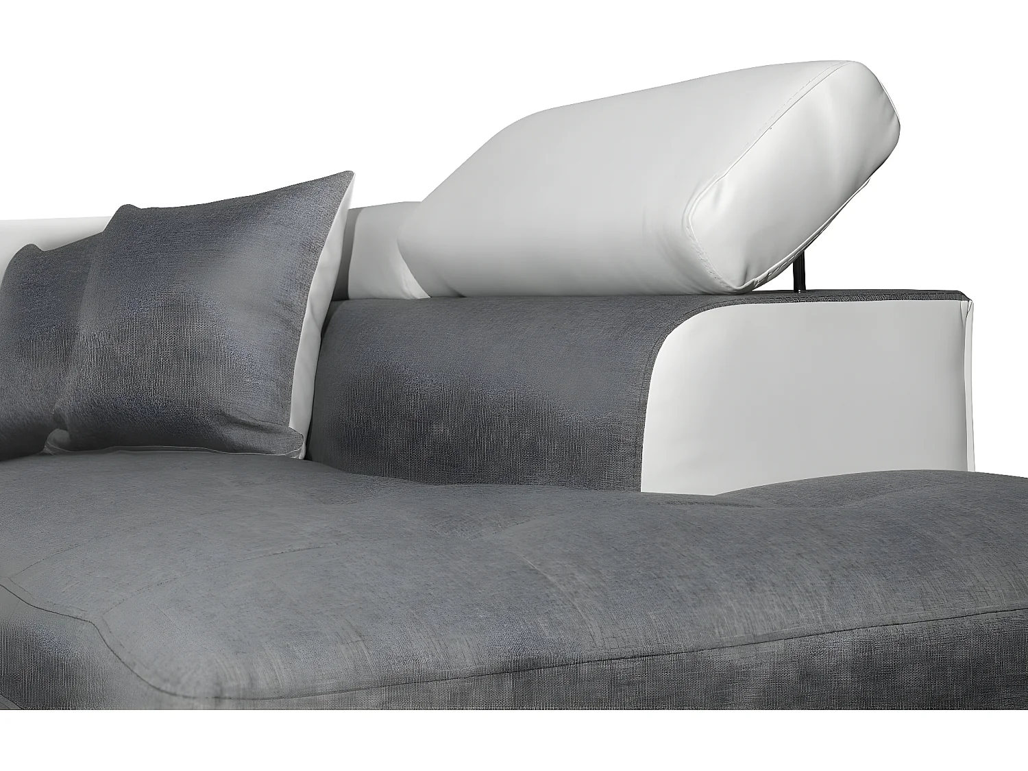 Canapé d'angle gauche 5 places Rio convertible avec coffre en tissu et simili - Blanc/Gris - L271 x P192 x H70cm - Loungitude