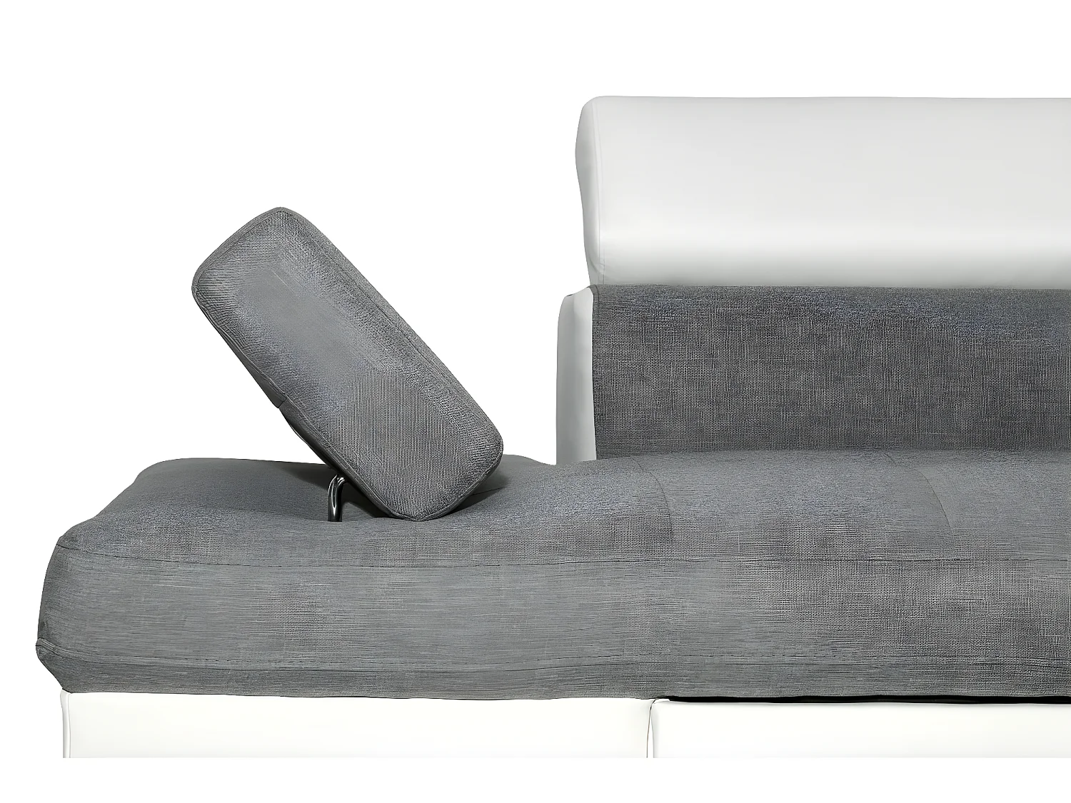 Canapé d'angle gauche 5 places Rio convertible avec coffre en tissu et simili - Blanc/Gris - L271 x P192 x H70cm - Loungitude