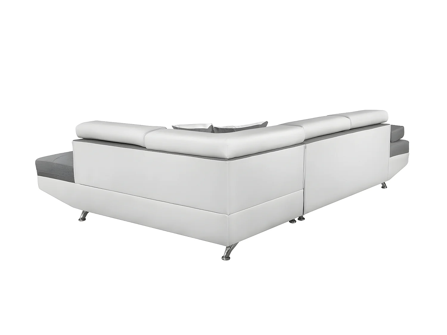 Canapé d'angle gauche 5 places Rio convertible avec coffre en tissu et simili - Blanc/Gris - L271 x P192 x H70cm - Loungitude