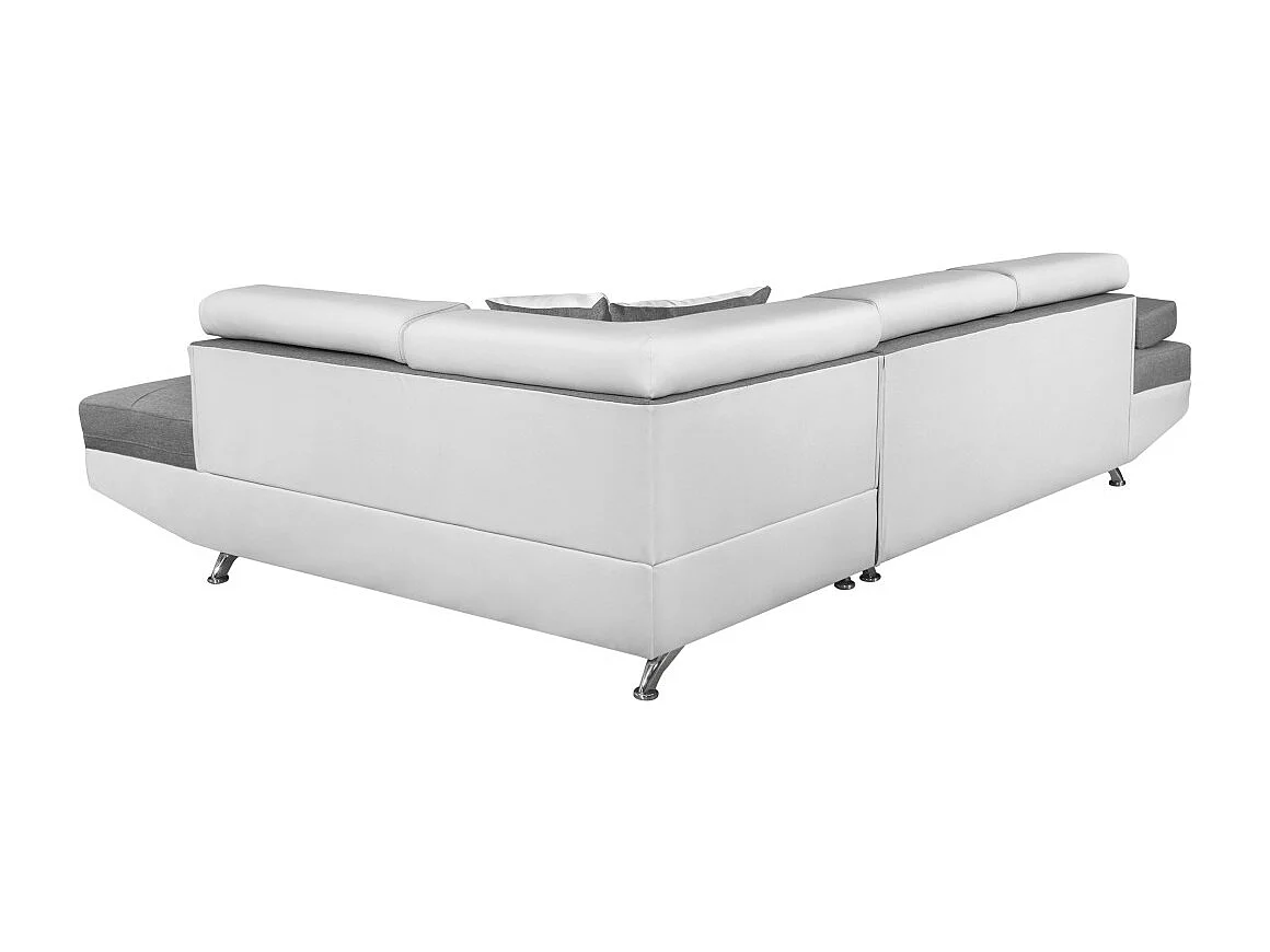Canapé d'angle gauche 5 places Rio convertible avec coffre en tissu et simili - Blanc/Gris - L271 x P192 x H70cm - Loungitude