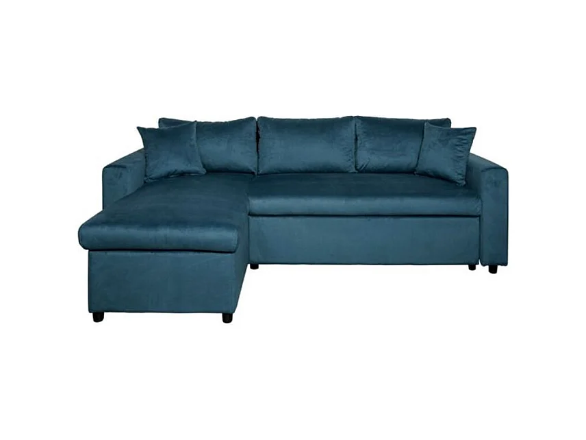 Canapé d'angle 3 places Maria réversible et convertible avec coffre en velours - Bleu - L227 x P146 x H81cm - Loungitude
