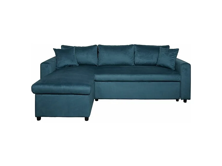 Canapé d'angle 3 places Maria réversible et convertible avec coffre en velours - Bleu - L227 x P146 x H81cm - Loungitude