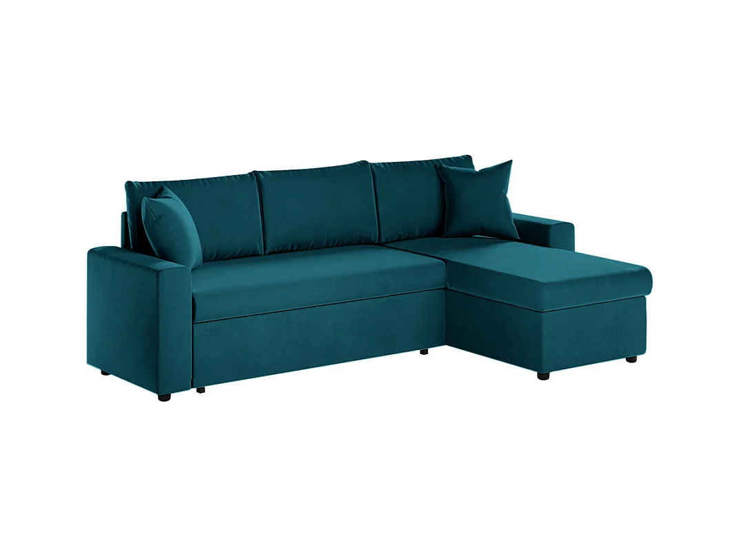 Canapé d'angle 3 places Maria réversible et convertible avec coffre en velours - Bleu - L227 x P146 x H81cm - Loungitude