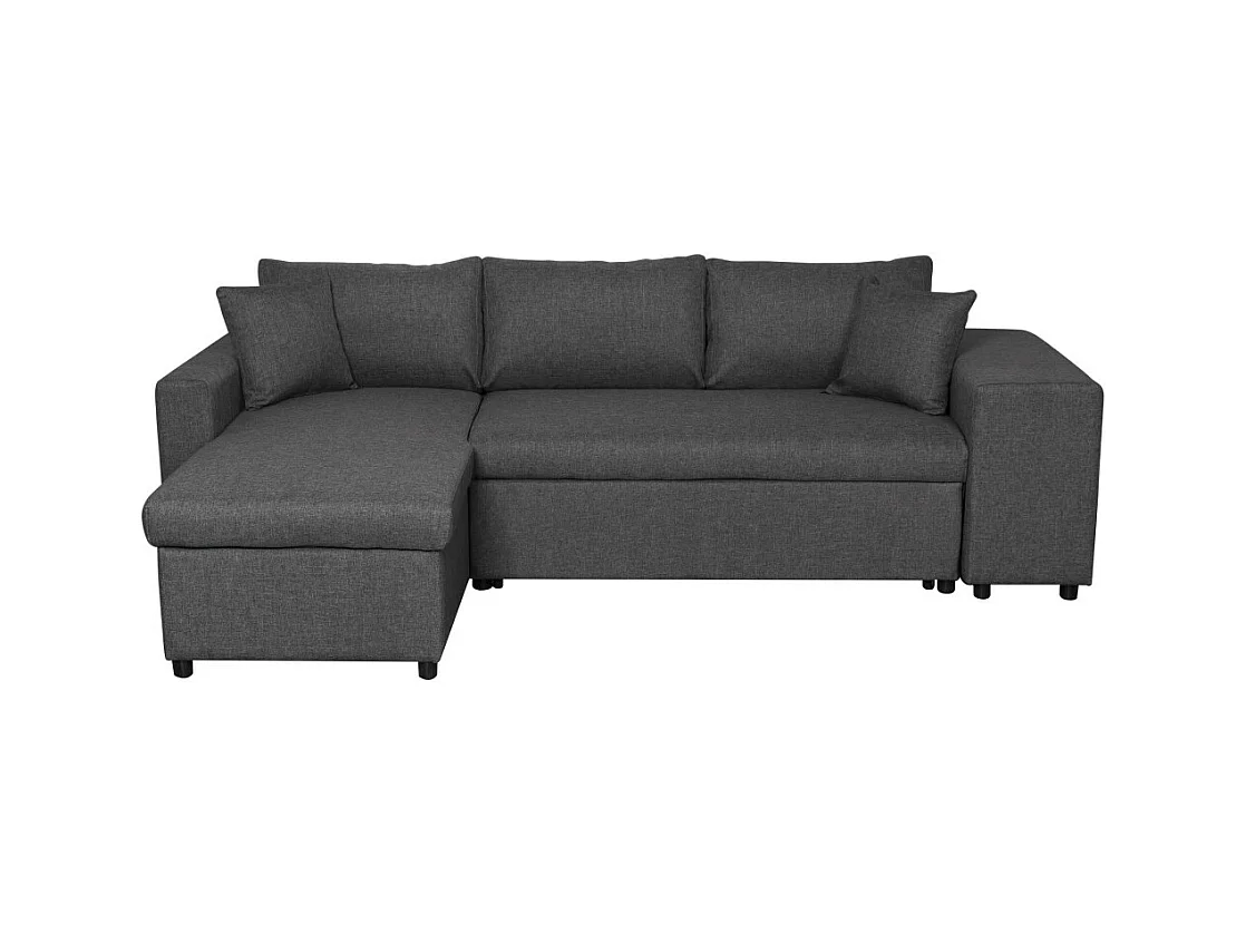 Canapé d'angle 3 places réversible Oslo avec coffre et poufs droit en tissu - Gris anthracite - L241 x P146 x H81cm - Loungitude