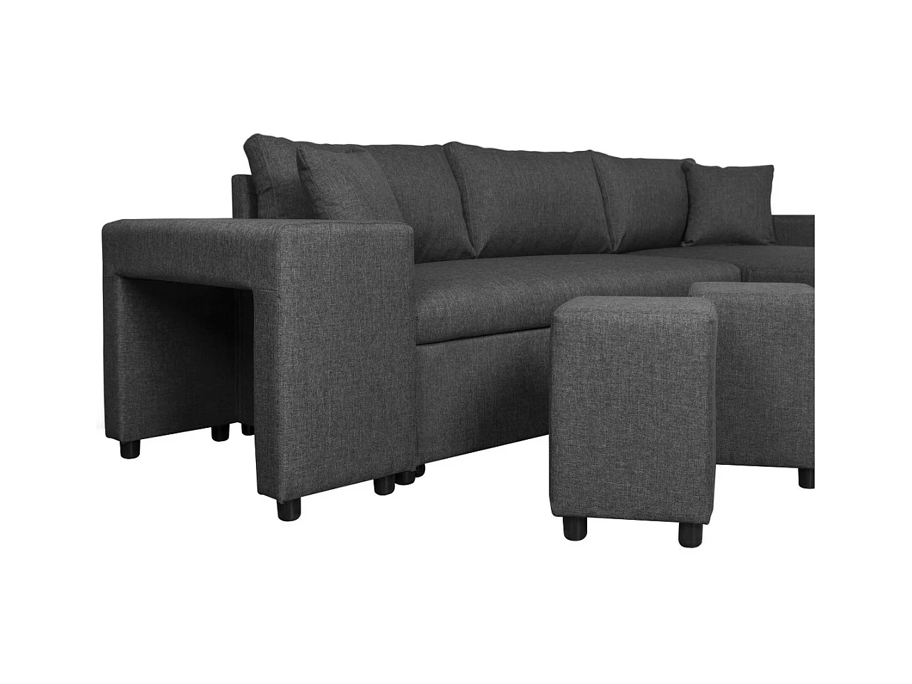 Canapé d'angle 3 places réversible Oslo avec coffre et poufs droit en tissu - Gris anthracite - L241 x P146 x H81cm - Loungitude