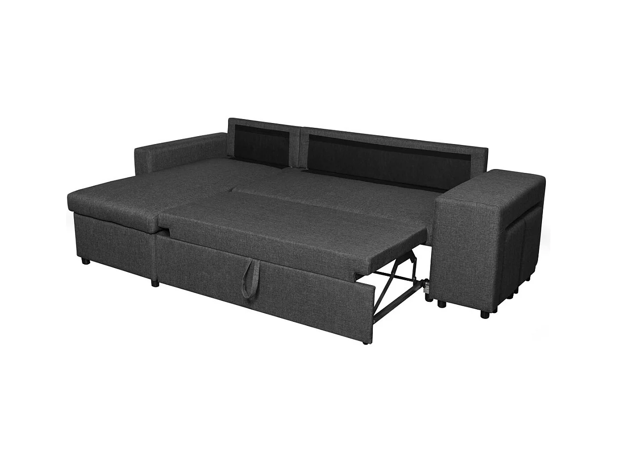 Canapé d'angle 3 places réversible Oslo avec coffre et poufs droit en tissu - Gris anthracite - L241 x P146 x H81cm - Loungitude