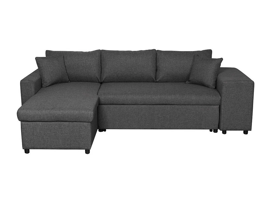 Canapé d'angle 3 places réversible Oslo avec coffre et poufs droit en tissu - Gris anthracite - L241 x P146 x H81cm - Loungitude