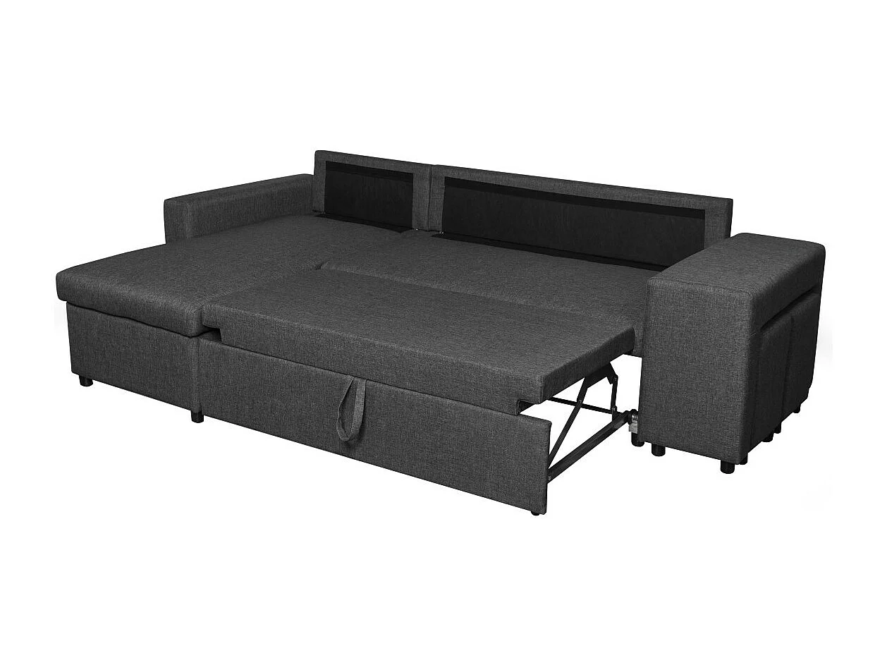 Canapé d'angle 3 places réversible Oslo avec coffre et poufs droit en tissu - Gris anthracite - L241 x P146 x H81cm - Loungitude