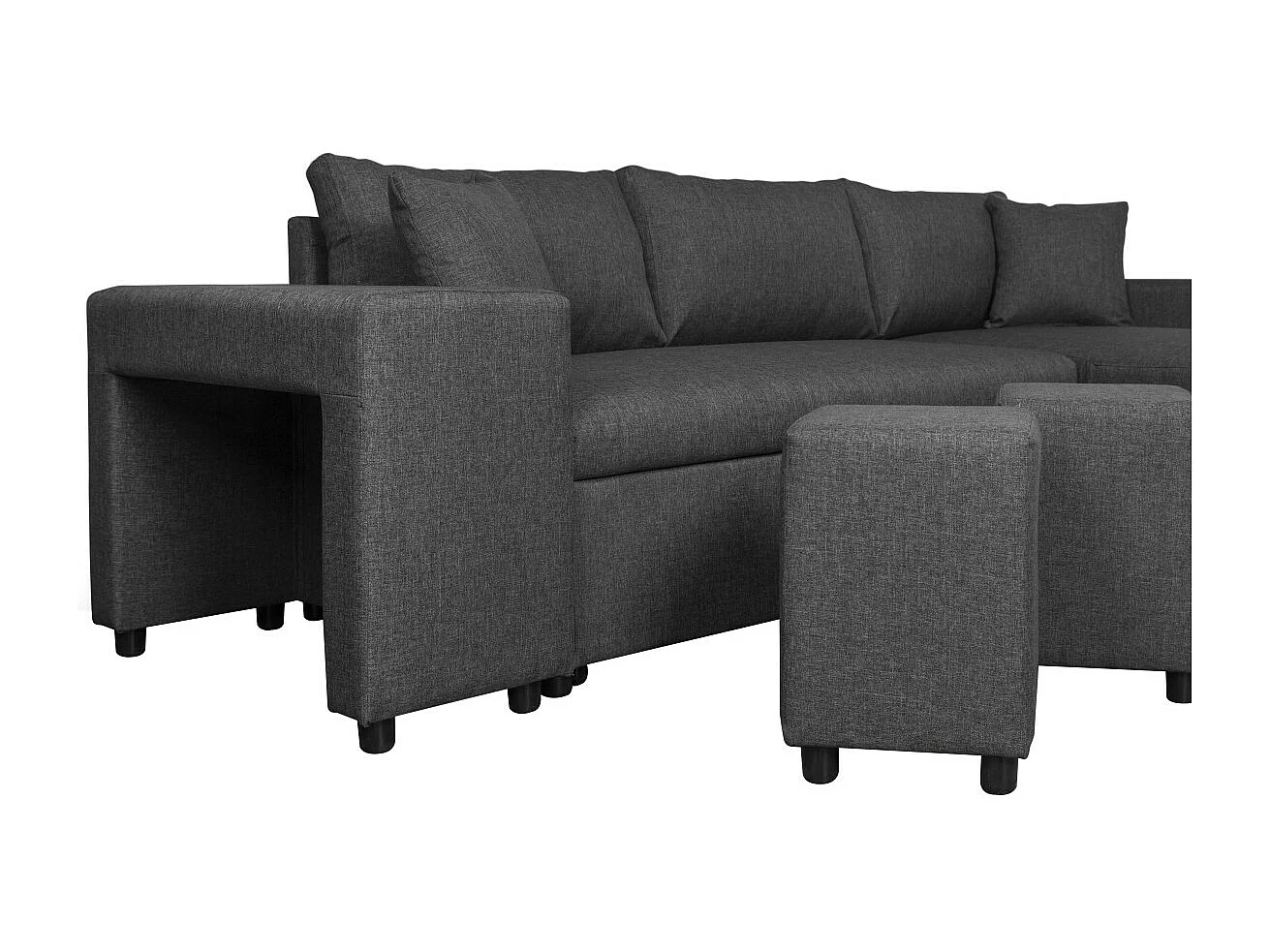 Canapé d'angle 3 places réversible Oslo avec coffre et poufs droit en tissu - Gris anthracite - L241 x P146 x H81cm - Loungitude