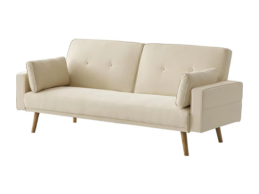 Canapé droit scandinave Elga convertible 3 places en tissu - Beige - L205 x 87 x 85cm - Loungitude
