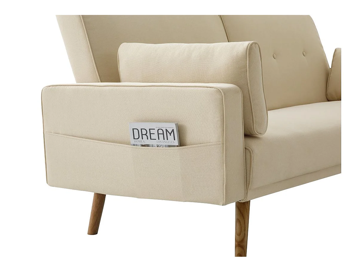 Canapé droit scandinave Elga convertible 3 places en tissu - Beige - L205 x 87 x 85cm - Loungitude
