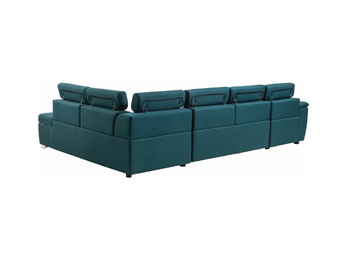 Canapé d'angle Panoramique 6 Places Paola Convertible en Tissu Avec Coffres - Bleu - L322 x P196 x H76cm - Loungitude
