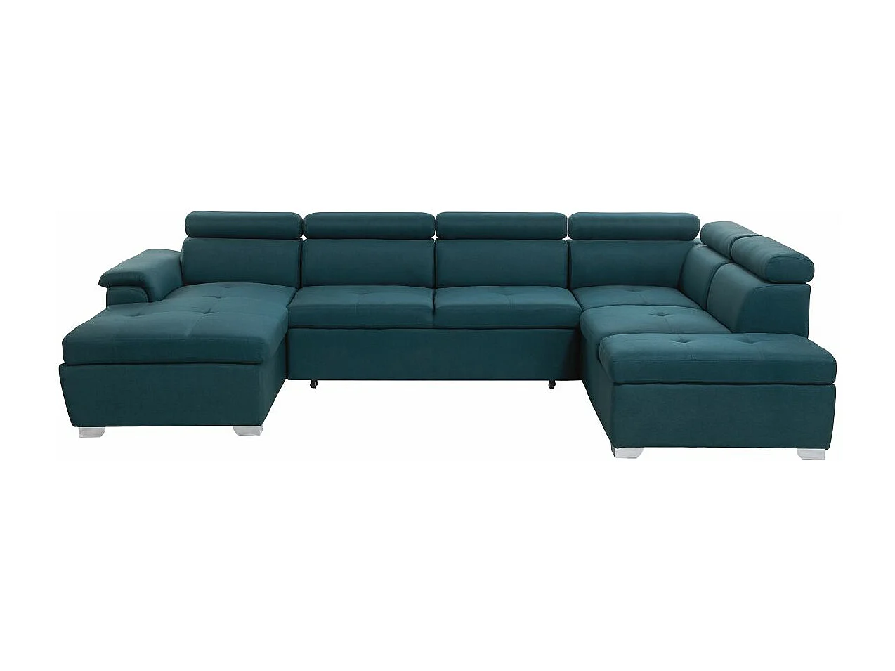 Canapé d'angle Panoramique 6 places Paola convertible en Tissu Avec Coffres - Bleu - L322 x P196 x H76cm - Loungitude