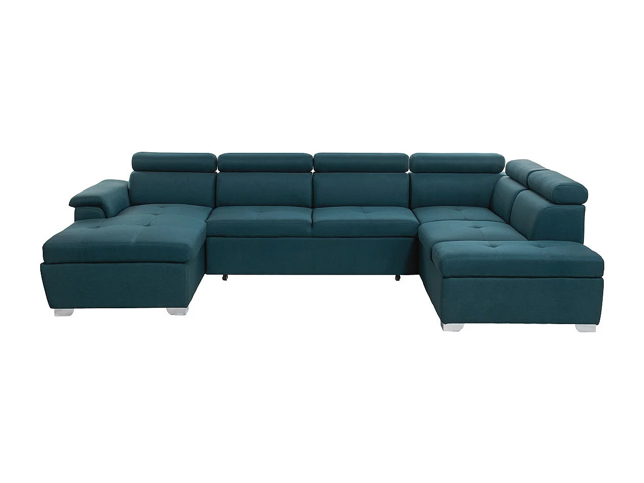 Canapé d'angle Panoramique 6 places Paola convertible en Tissu Avec Coffres - Bleu - L322 x P196 x H76cm - Loungitude