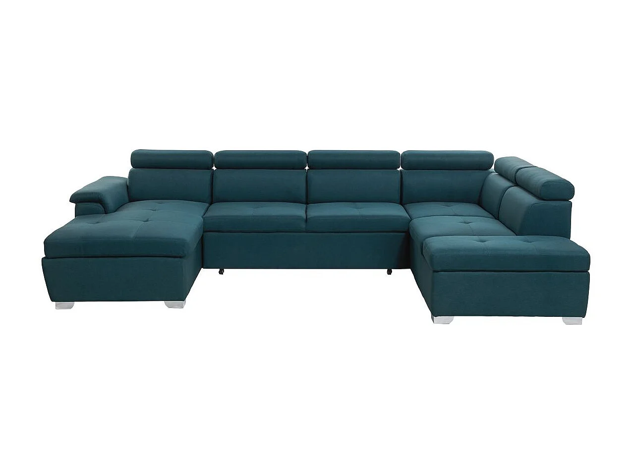 Canapé d'angle Panoramique 6 places Paola convertible en Tissu Avec Coffres - Bleu - L322 x P196 x H76cm - Loungitude