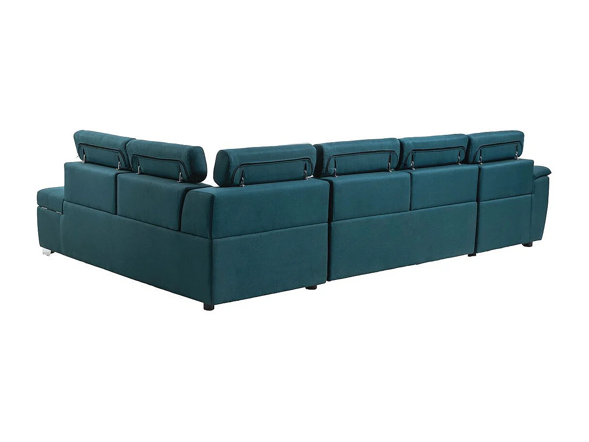 Canapé d'angle Panoramique 6 places Paola convertible en Tissu Avec Coffres - Bleu - L322 x P196 x H76cm - Loungitude