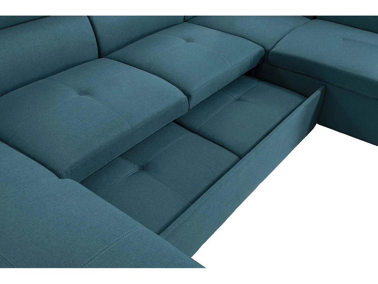 Canapé d'angle Panoramique 6 places Paola convertible en Tissu Avec Coffres - Bleu - L322 x P196 x H76cm - Loungitude
