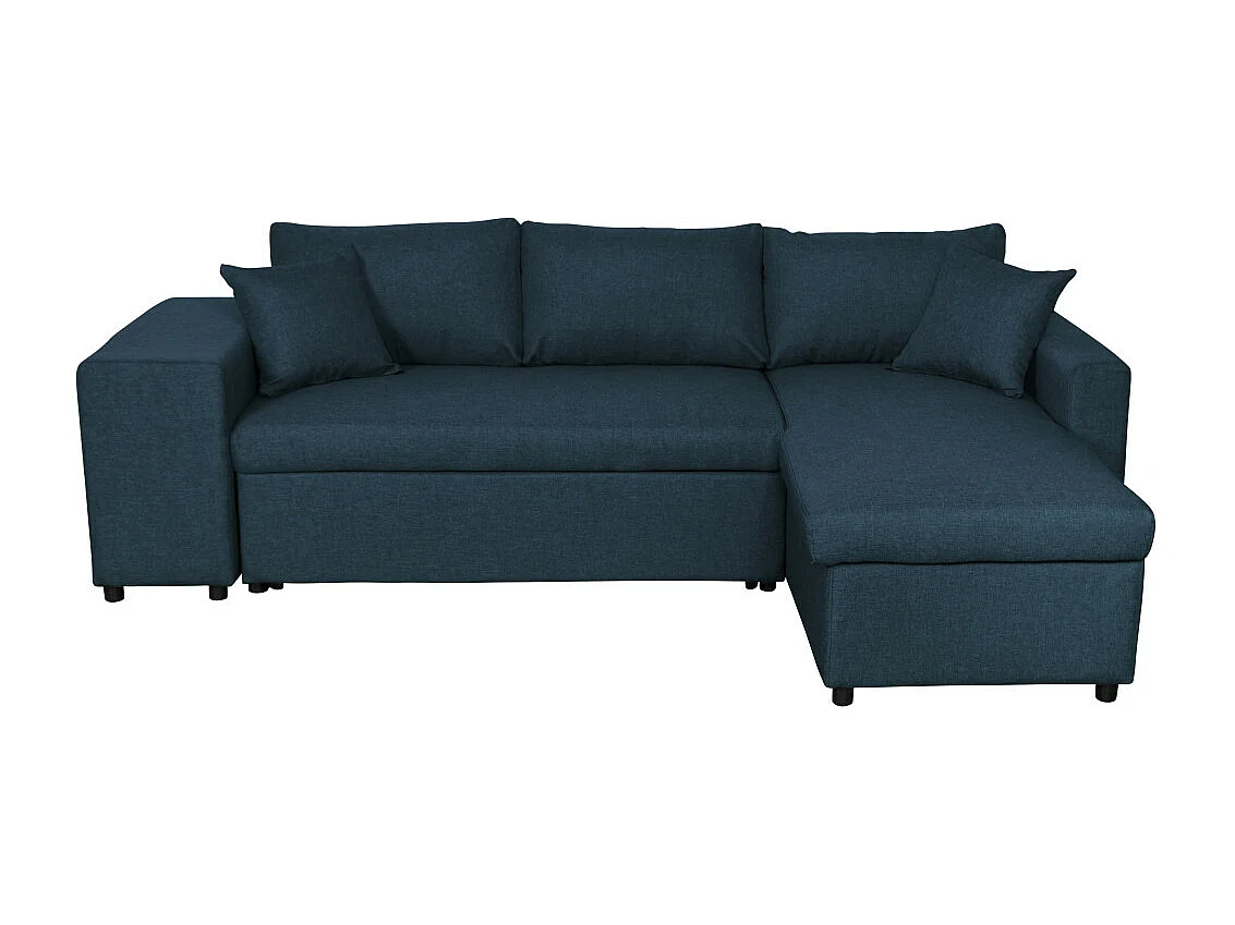 Canapé d'angle 3 places réversible Oslo avec coffre et poufs gauche en tissu - Bleu - L241 x P146 x H81cm - Loungitude