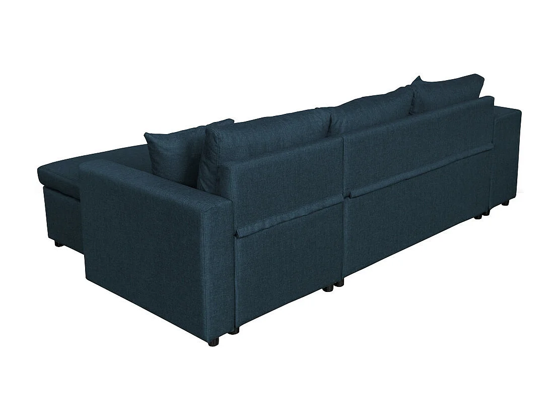 Canapé d'angle 3 places réversible Oslo avec coffre et poufs gauche en tissu - Bleu - L241 x P146 x H81cm - Loungitude