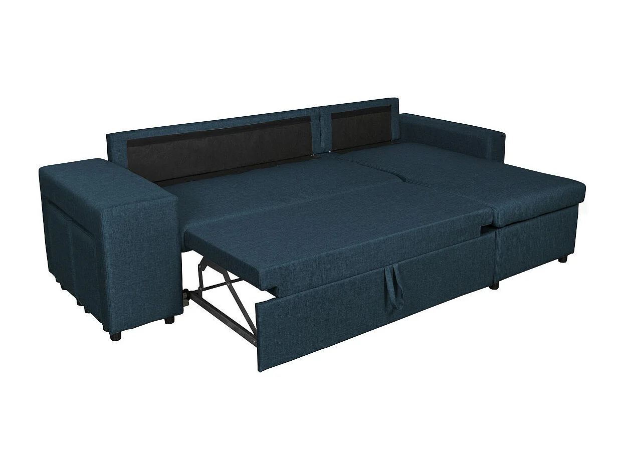 Canapé d'angle 3 places réversible Oslo avec coffre et poufs gauche en tissu - Bleu - L241 x P146 x H81cm - Loungitude