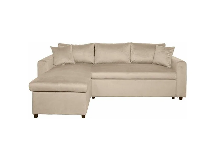 Canapé d'angle 3 places Maria réversible et convertible avec coffre en velours - Grège - L227 x P146 x H81cm - Loungitude