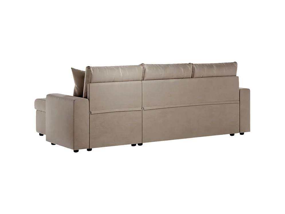 Canapé d'angle 3 places Maria réversible et convertible avec coffre en velours - Grège - L227 x P146 x H81cm - Loungitude