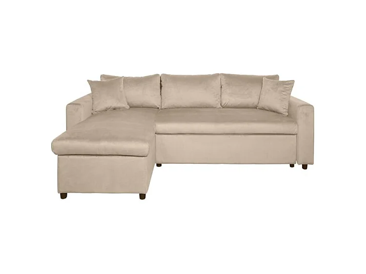 Canapé d'angle 3 places Maria réversible et convertible avec coffre en velours - Grège - L227 x P146 x H81cm - Loungitude