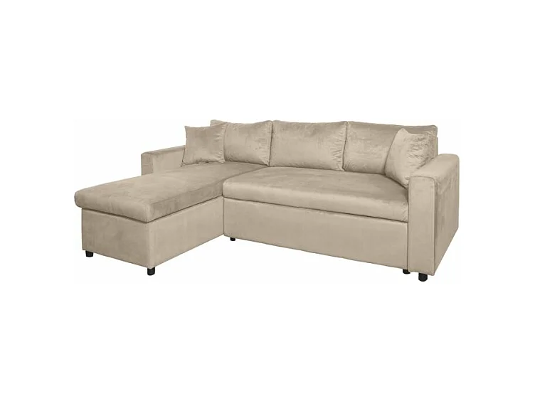 Canapé d'angle 3 places Maria réversible et convertible avec coffre en velours - Grège - L227 x P146 x H81cm - Loungitude