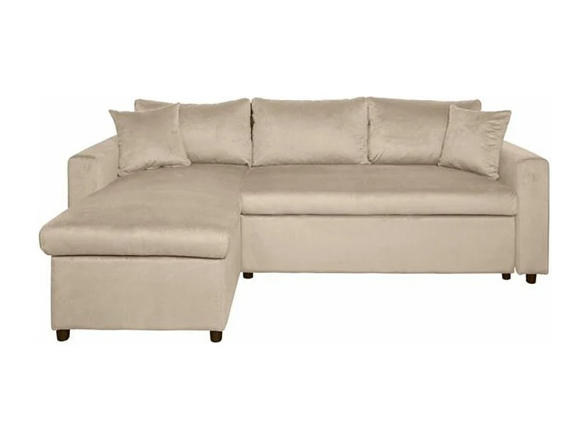 Canapé d'angle 3 places Maria réversible et convertible avec coffre en velours - Grège - L227 x P146 x H81cm - Loungitude