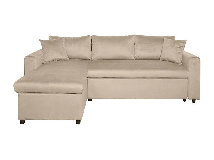 Canapé d'angle 3 places Maria réversible et convertible avec coffre en velours - Grège - L227 x P146 x H81cm - Loungitude