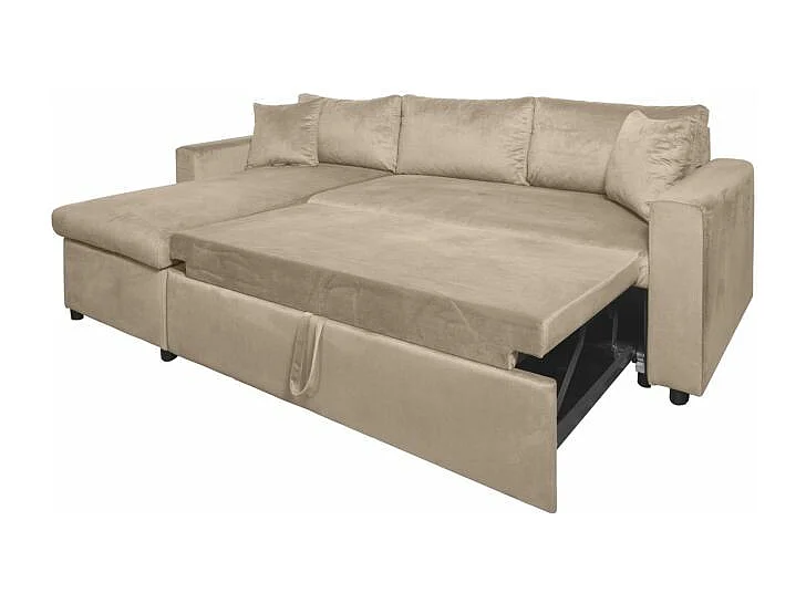 Canapé d'angle 3 places Maria réversible et convertible avec coffre en velours - Grège - L227 x P146 x H81cm - Loungitude