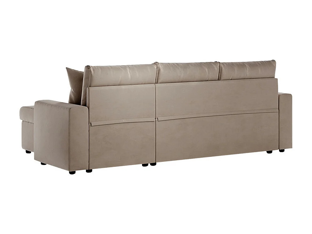 Canapé d'angle 3 places Maria réversible et convertible avec coffre en velours - Grège - L227 x P146 x H81cm - Loungitude