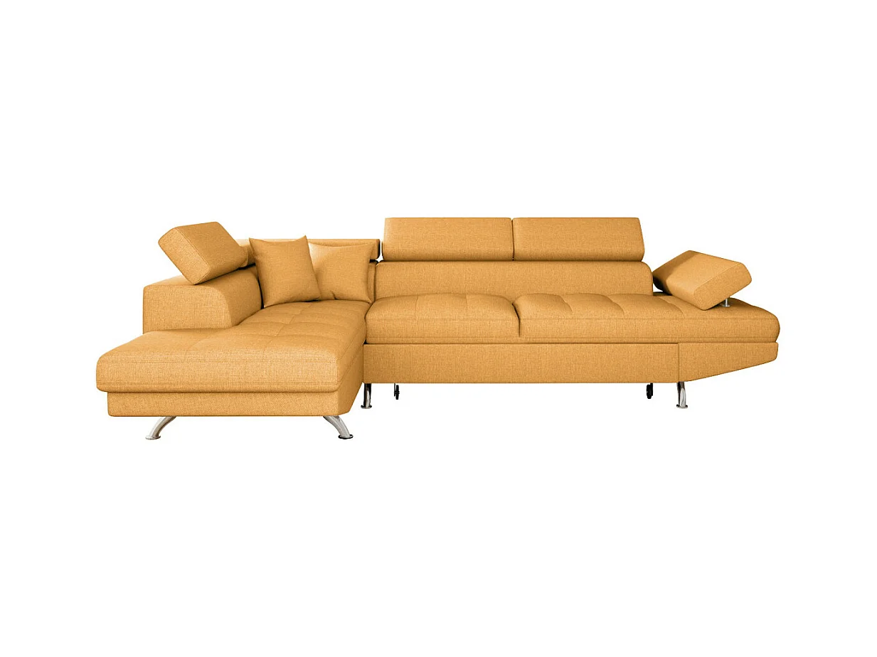 Canapé d'angle gauche 5 places Rio Convertible avec coffre en tissu - Jaune ocre - L271 x P192 x H70cm - Loungitude