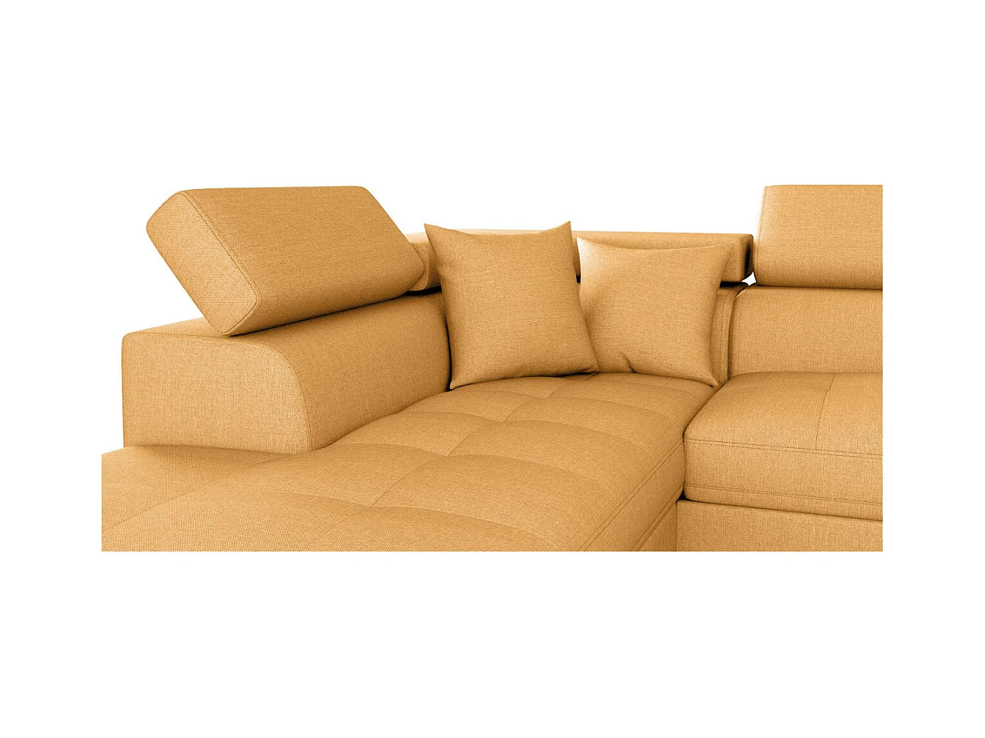 Canapé d'angle gauche 5 places Rio Convertible avec coffre en tissu - Jaune ocre - L271 x P192 x H70cm - Loungitude