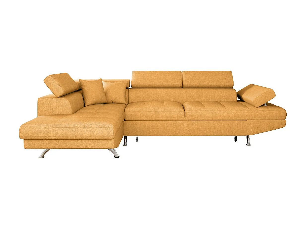 Canapé d'angle gauche 5 places Rio convertible avec coffre en tissu - Jaune ocre - L271 x P192 x H70cm - Loungitude