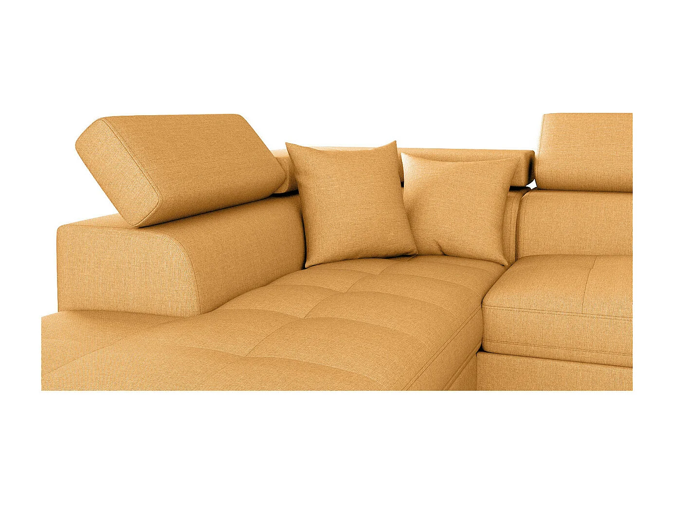Canapé d'angle gauche 5 places Rio convertible avec coffre en tissu - Jaune ocre - L271 x P192 x H70cm - Loungitude