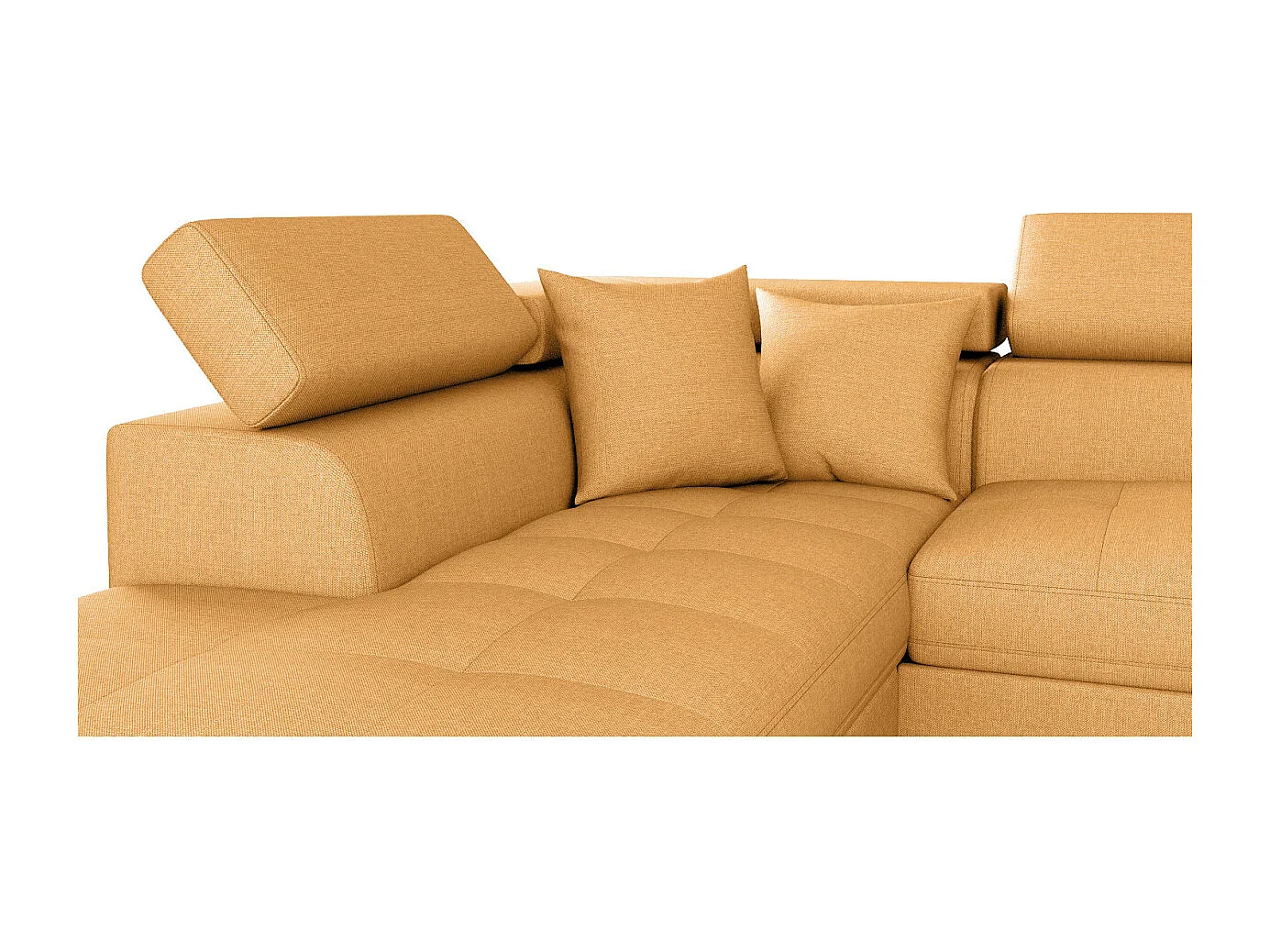 Canapé d'angle gauche 5 places Rio convertible avec coffre en tissu - Jaune ocre - L271 x P192 x H70cm - Loungitude