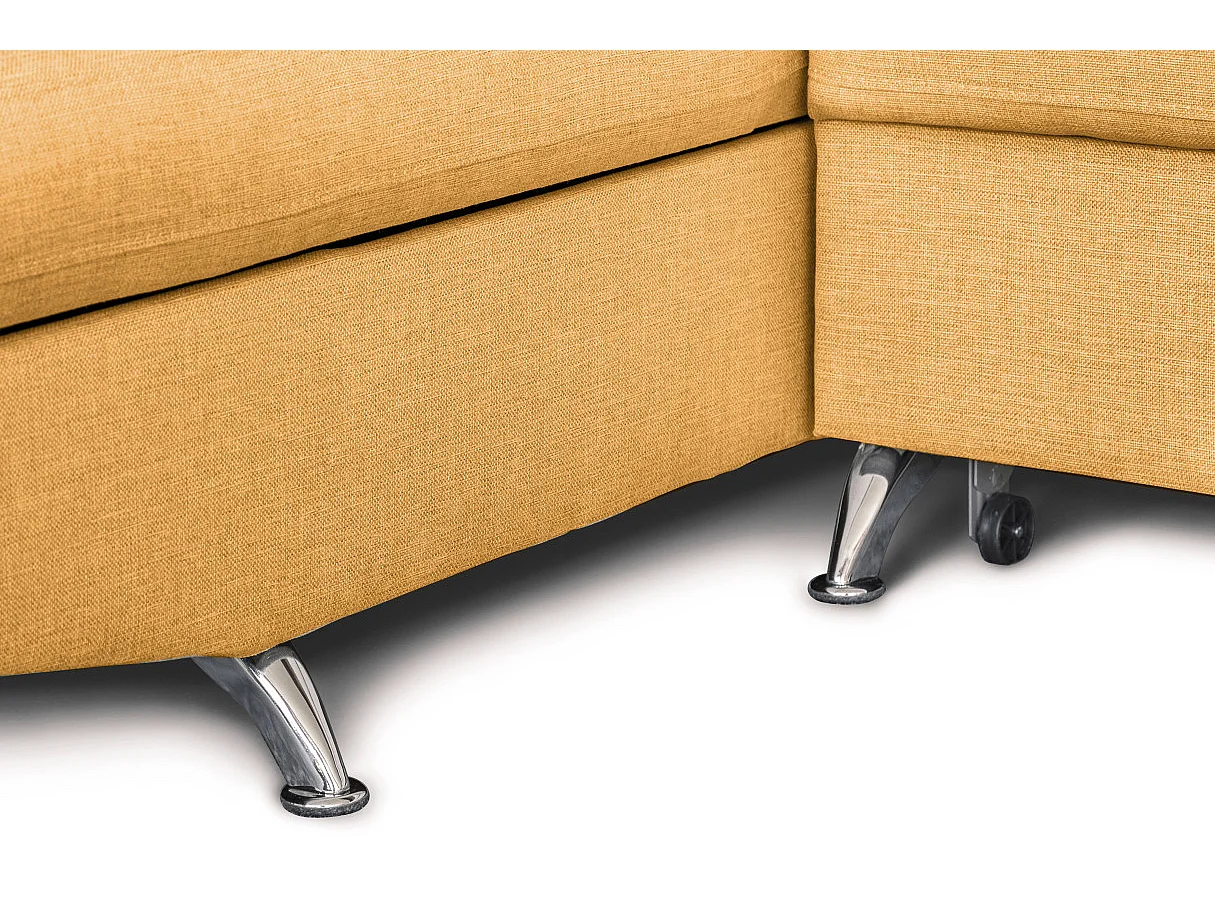 Canapé d'angle gauche 5 places Rio convertible avec coffre en tissu - Jaune ocre - L271 x P192 x H70cm - Loungitude